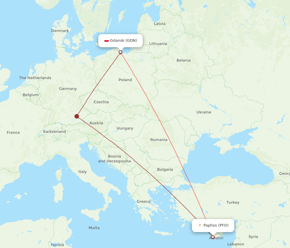 GDN to PFO flights and routes map