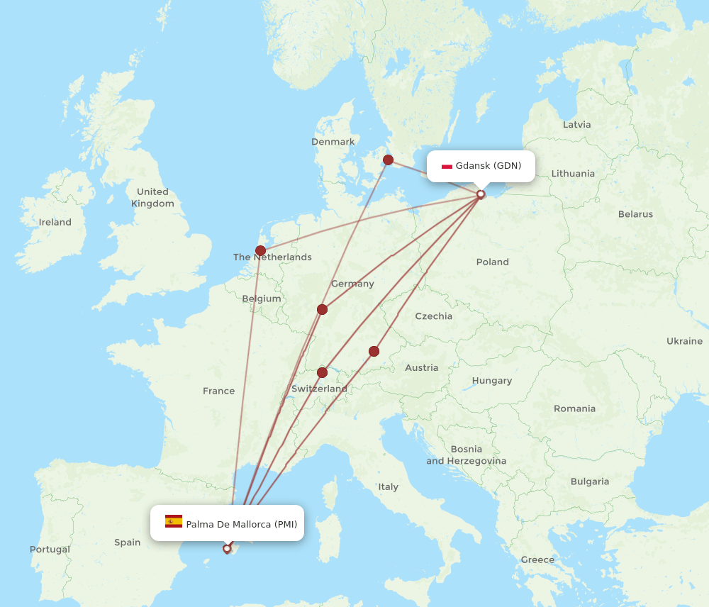 GDN to PMI flights and routes map