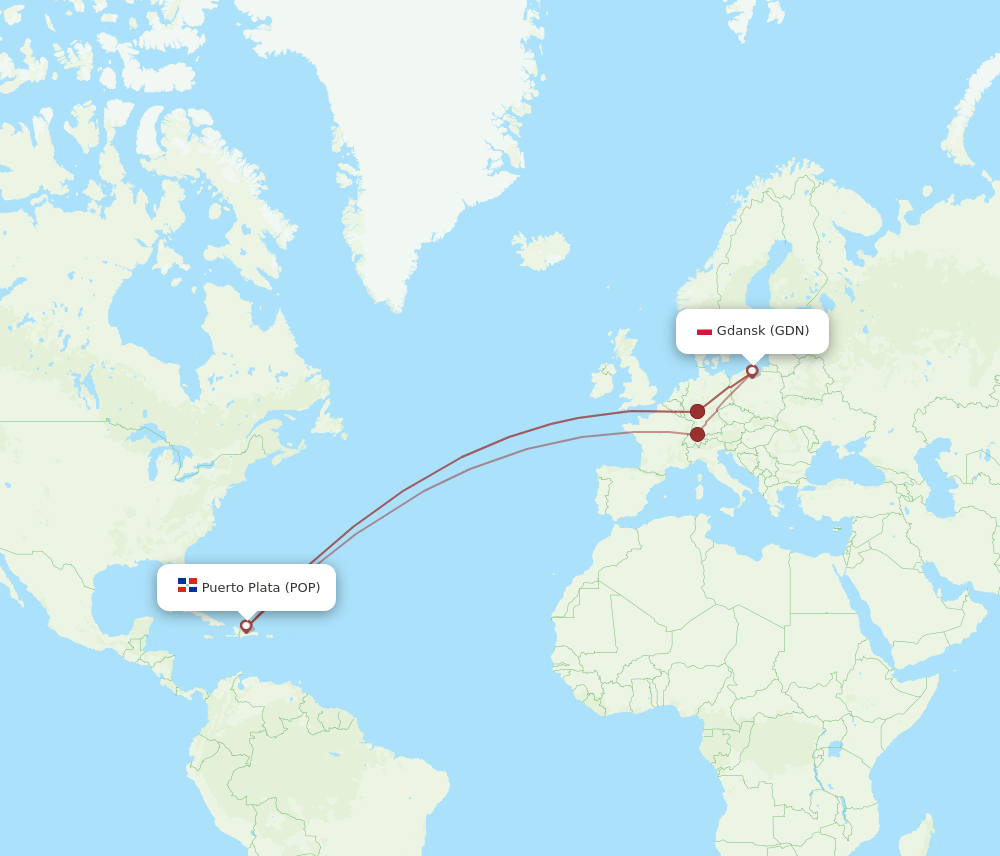 GDN to POP flights and routes map