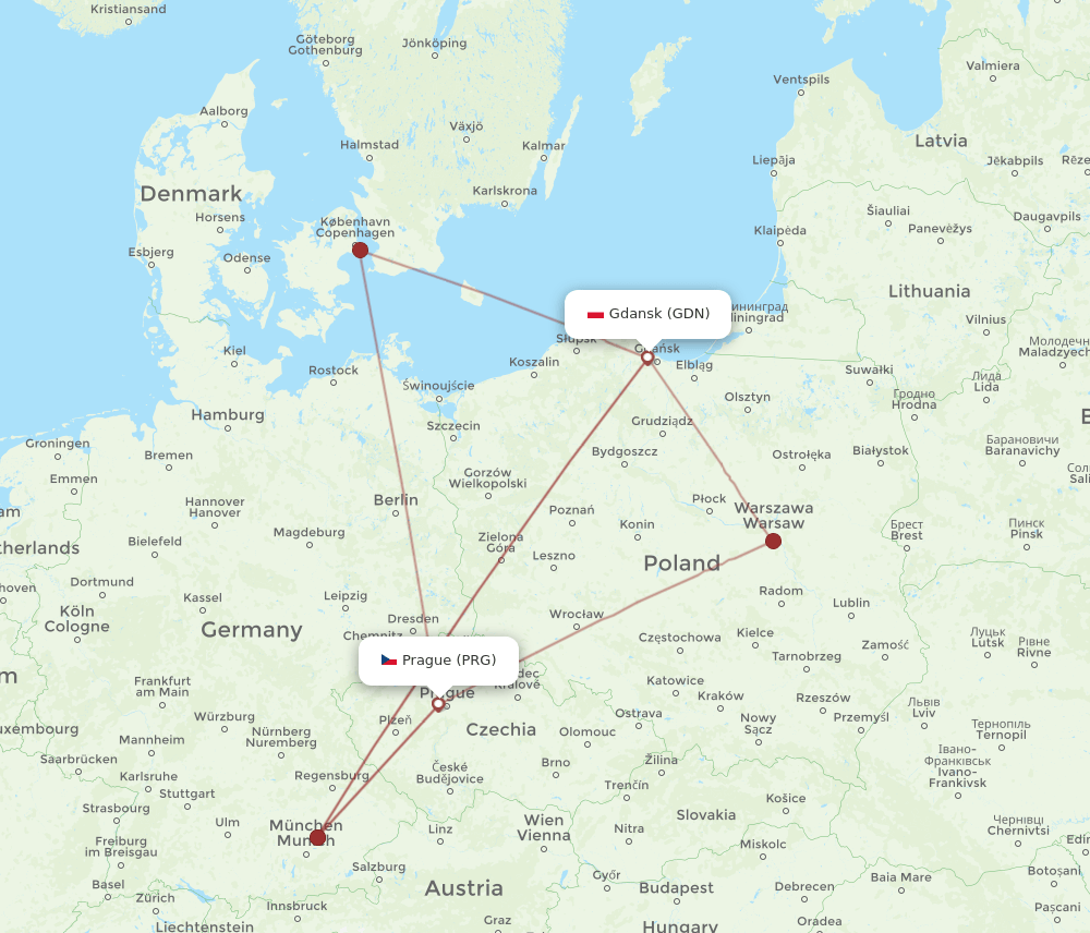 GDN-PRG flight routes