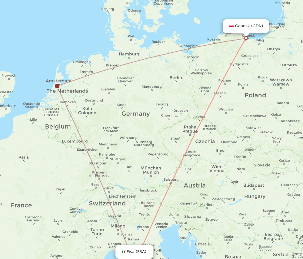 GDN to PSA flights and routes map