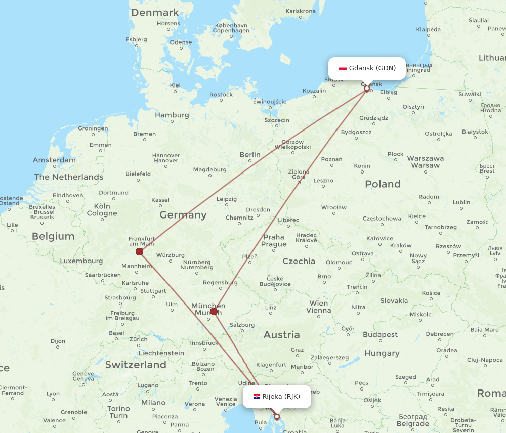 GDN-RJK flight routes