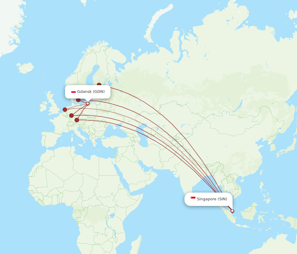GDN-SIN flight routes