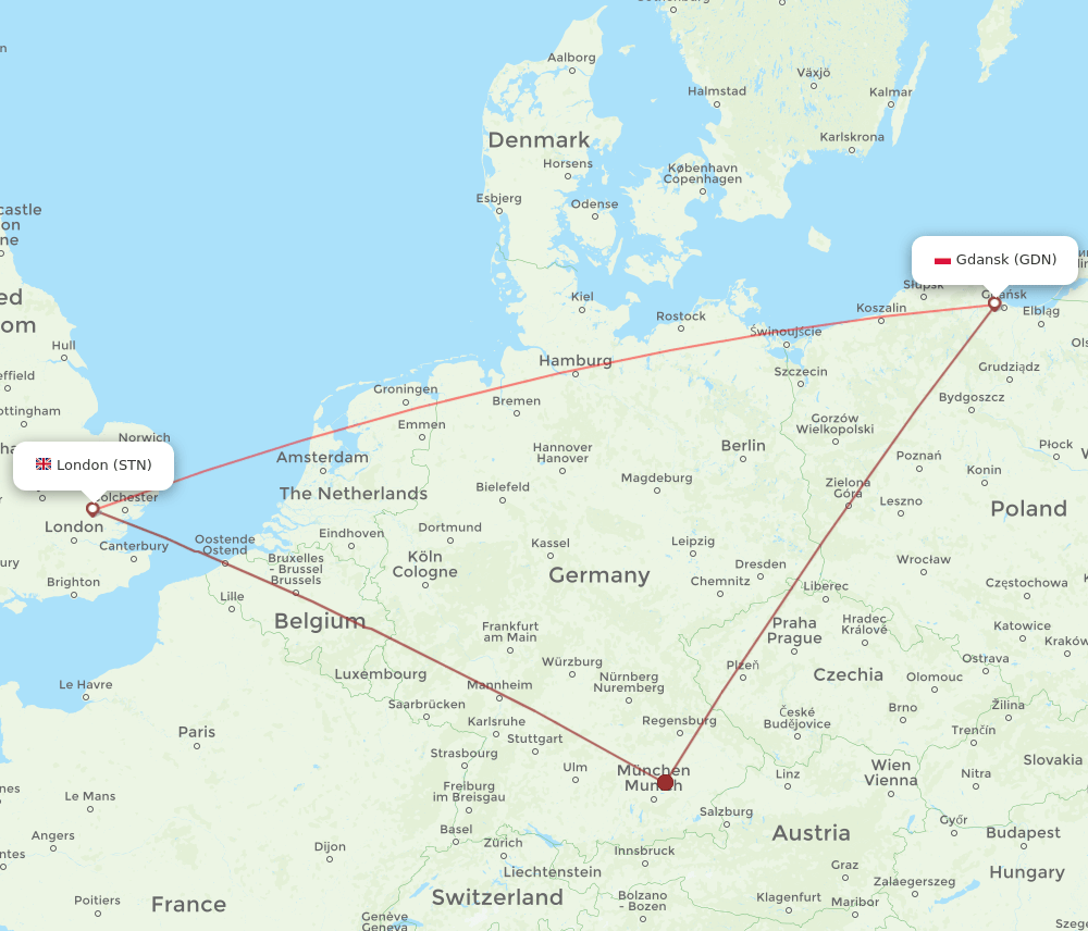 GDN to STN flights and routes map