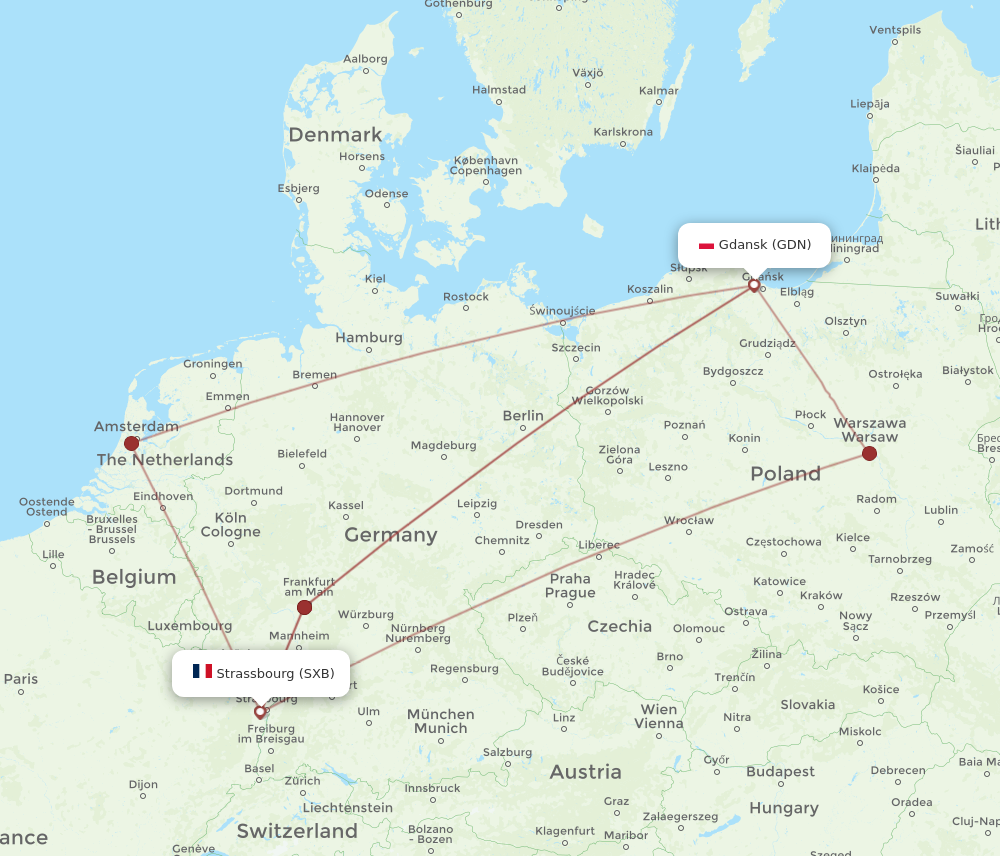 GDN to SXB flights and routes map