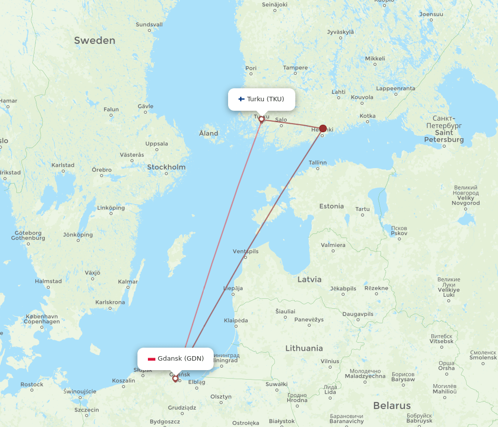 GDN-TKU flight routes