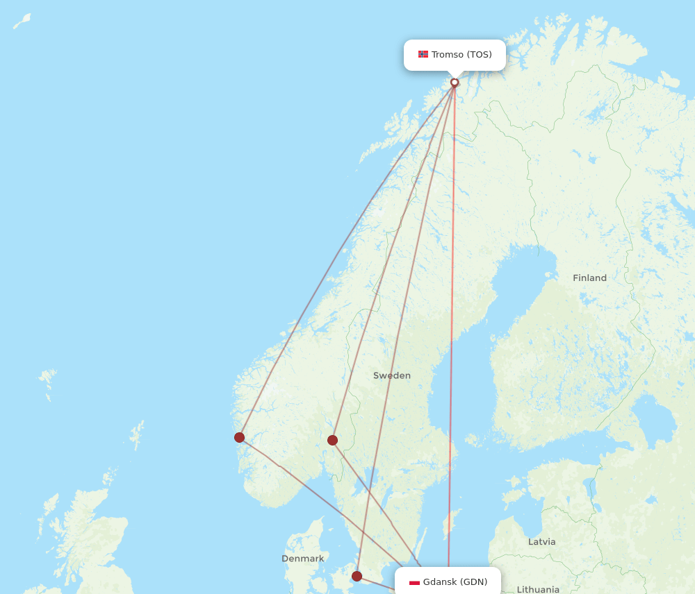 GDN to TOS flights and routes map