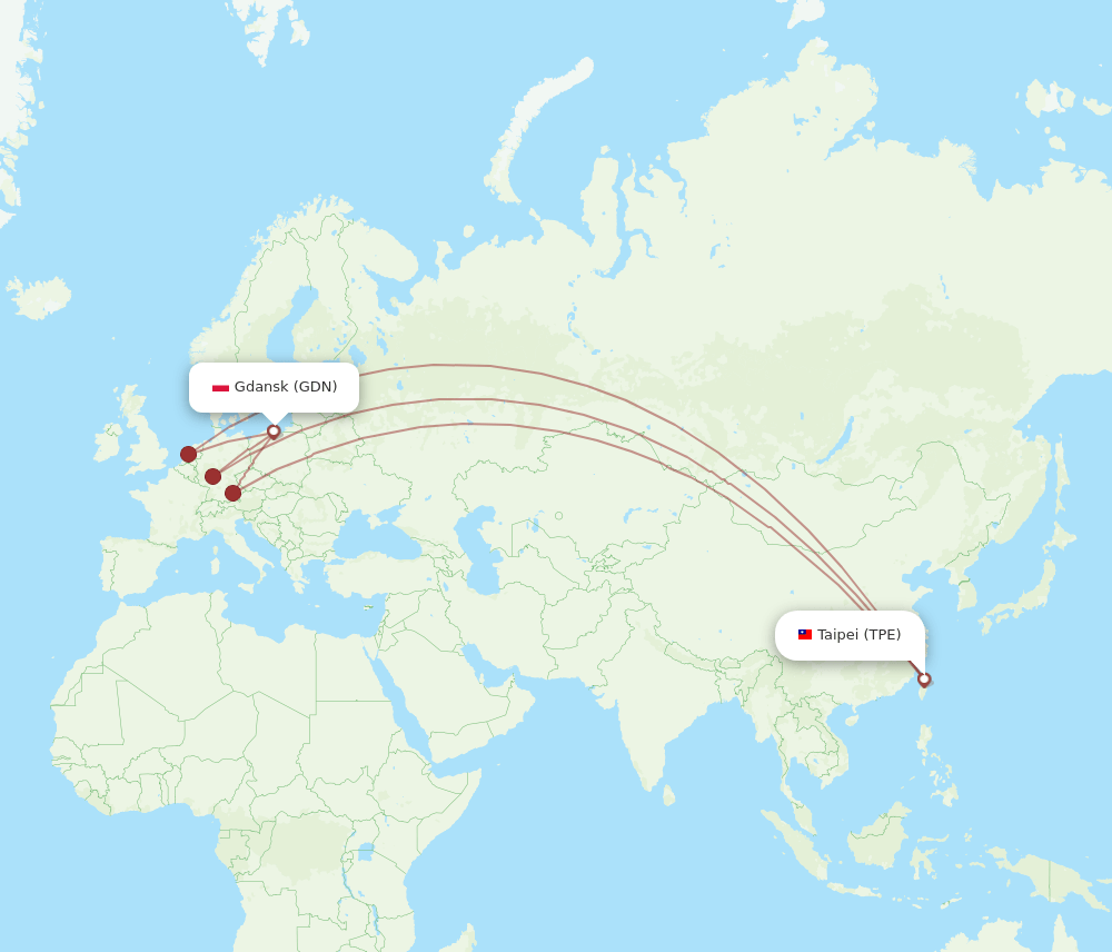 GDN to TPE flights and routes map