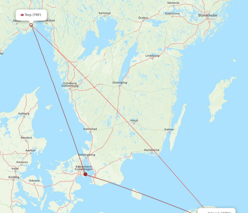 GDN to TRF flights and routes map
