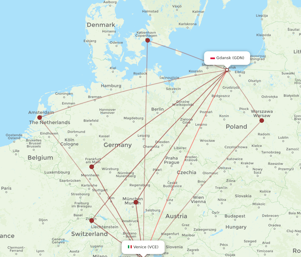 GDN-VCE flight routes