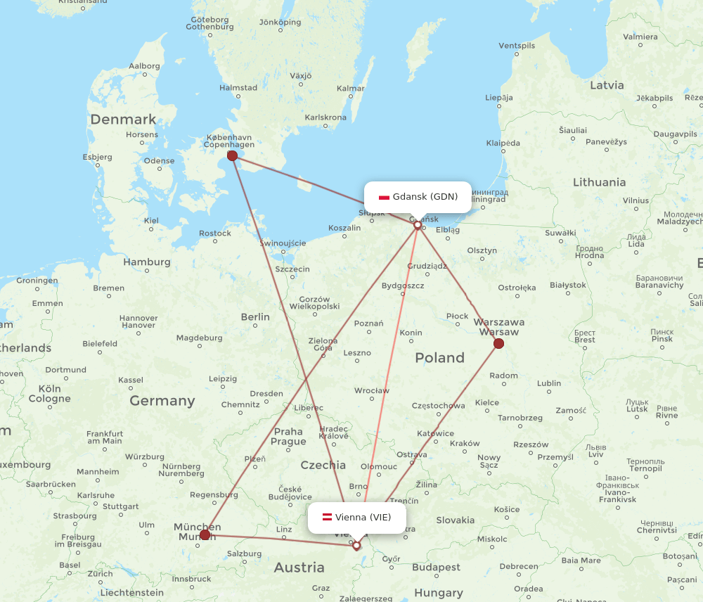 GDN to VIE flights and routes map