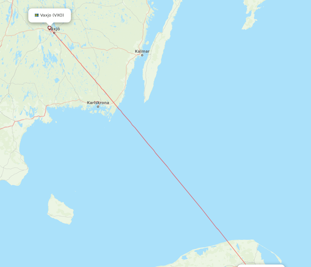 Gdansk - Vaxjo route map and flight paths