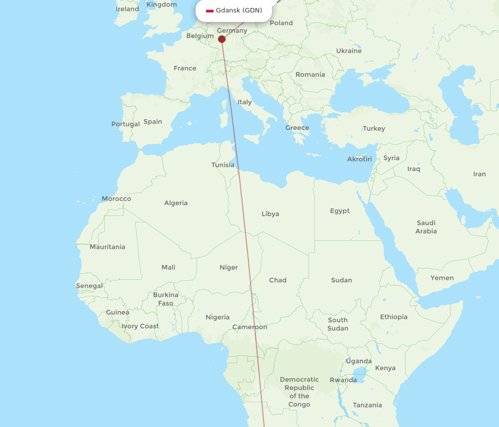GDN to WDH flights and routes map