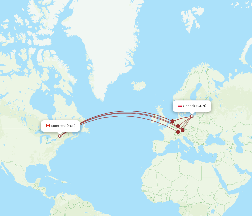 GDN-YUL flight routes