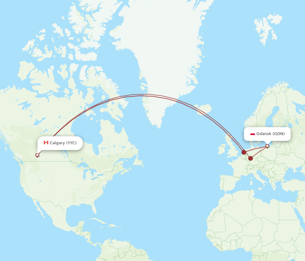 YYC to GDN flights and routes map