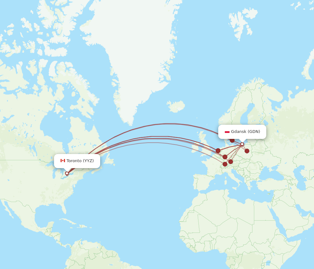 GDN to YYZ flights and routes map