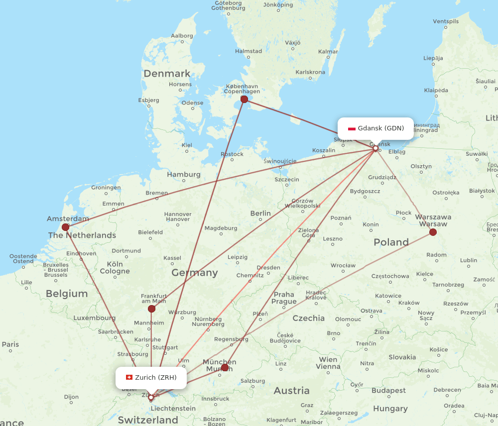 GDN-ZRH flight routes