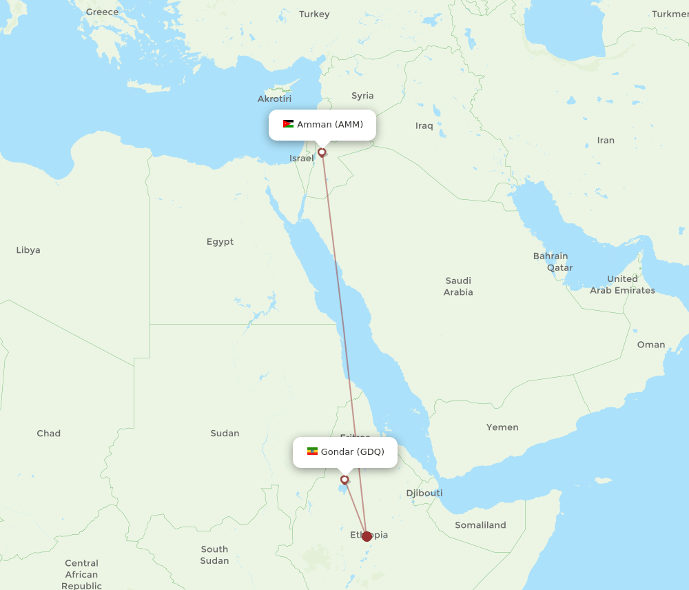 GDQ to AMM flights and routes map