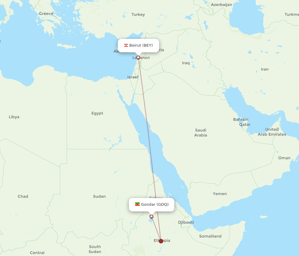 GDQ-BEY flight routes