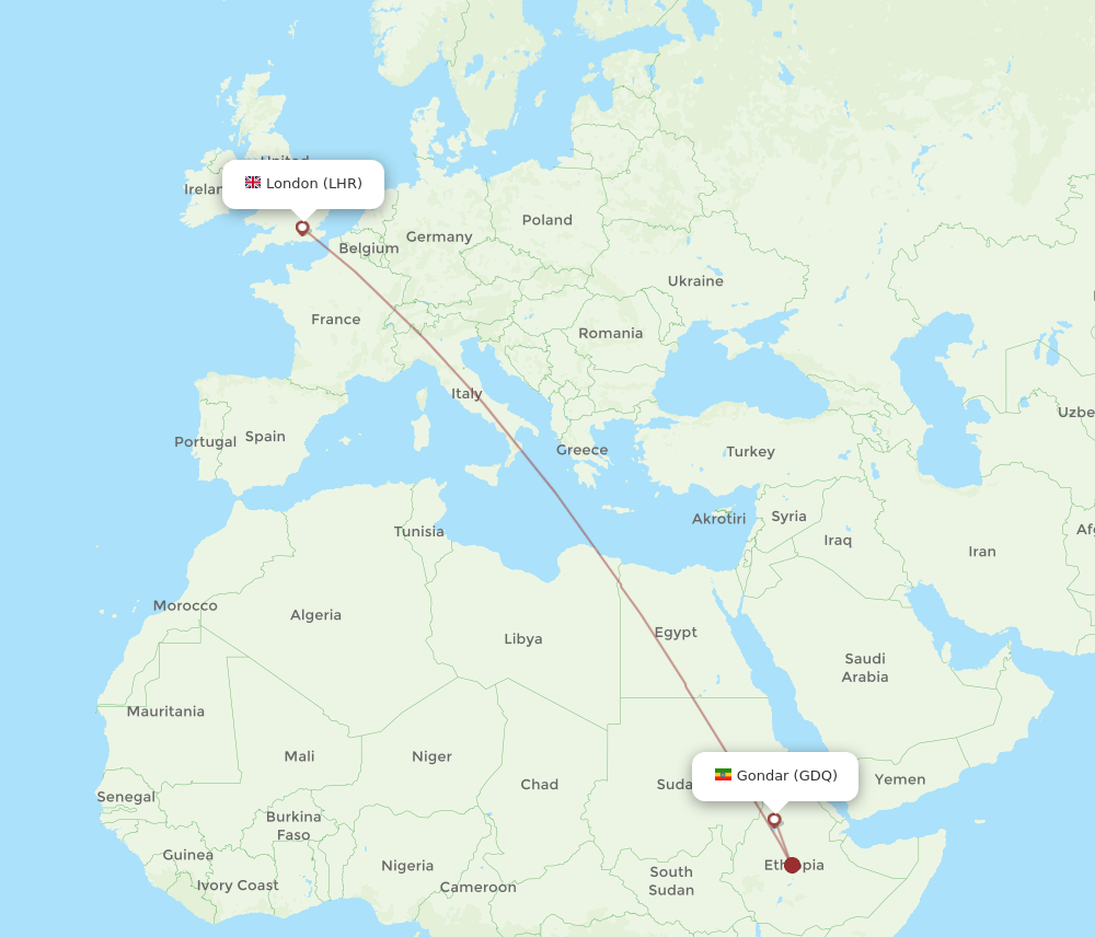 GDQ-LHR flight routes