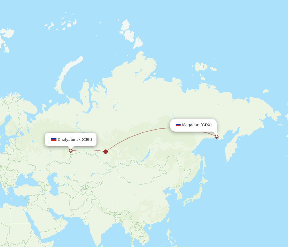 CEK to GDX flights and routes map