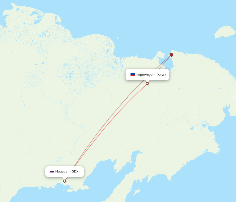 GDX to KPW flights and routes map