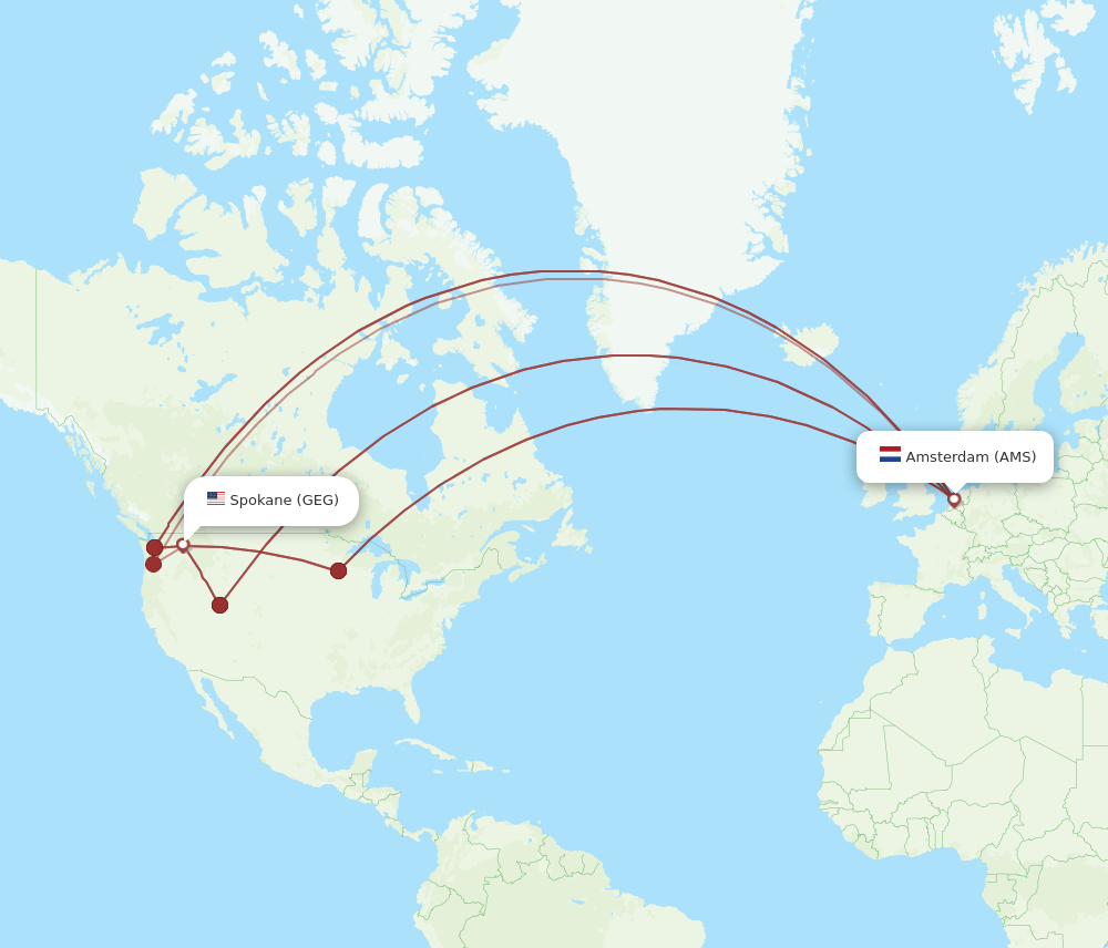 GEG-AMS flight routes