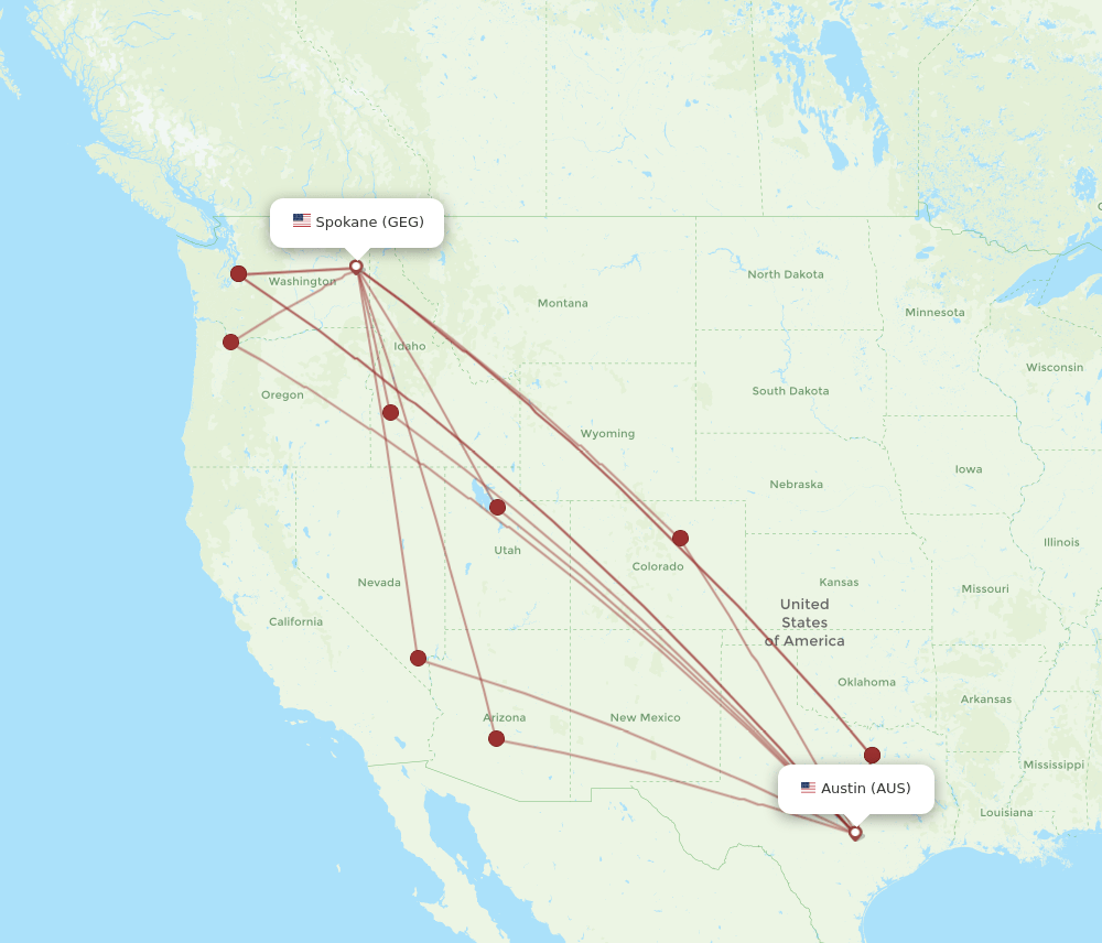 GEG-AUS flight routes