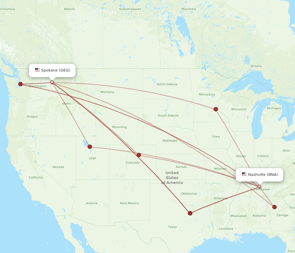 GEG-BNA flight routes