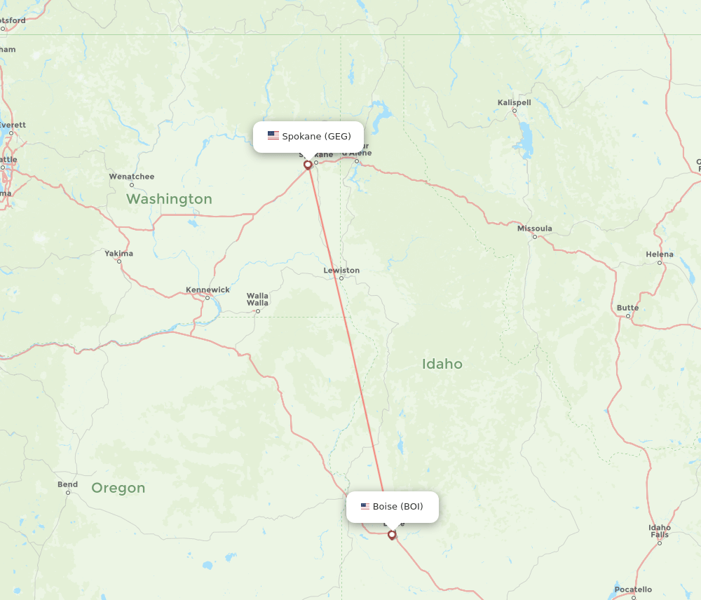 Spokane - Boise route map and flight paths
