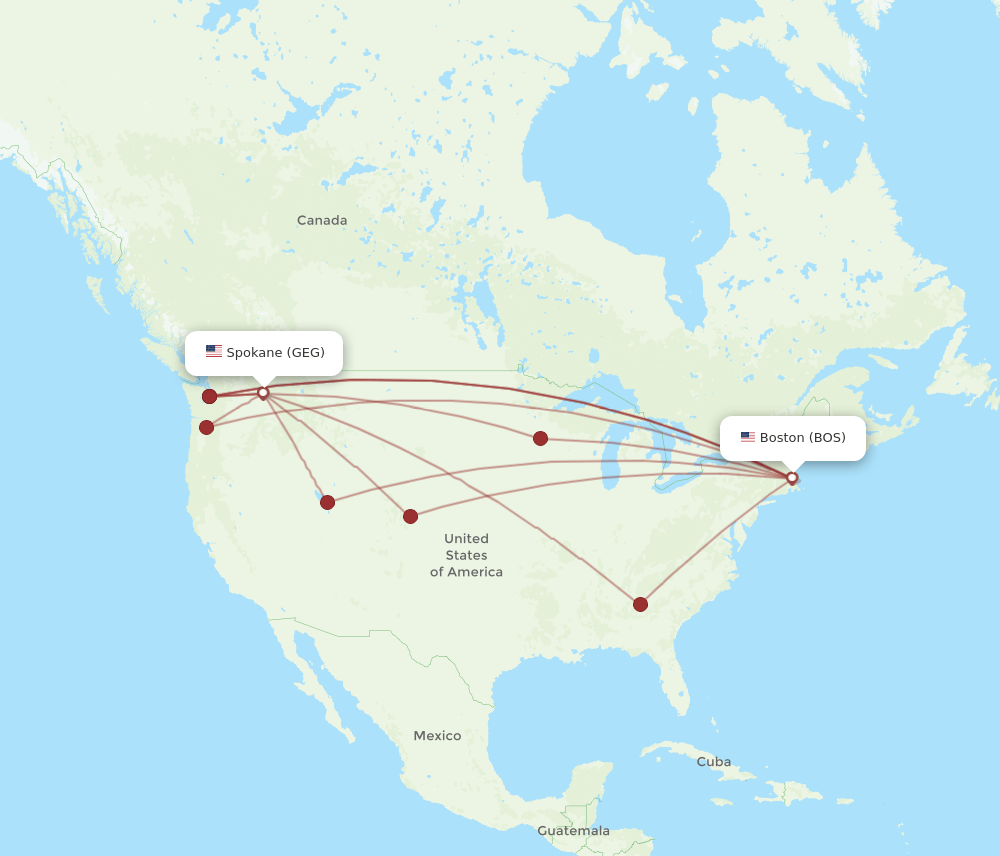 GEG-BOS flight routes