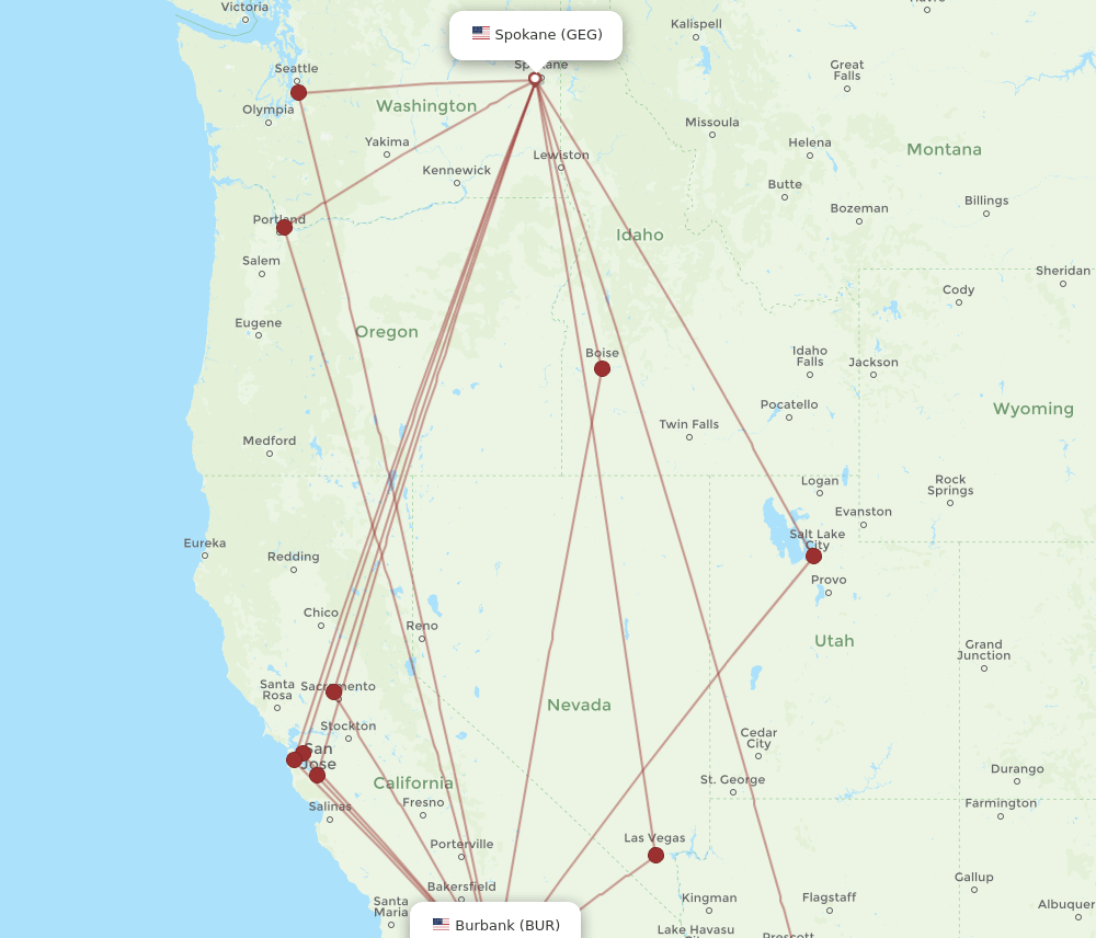 GEG-BUR flight routes
