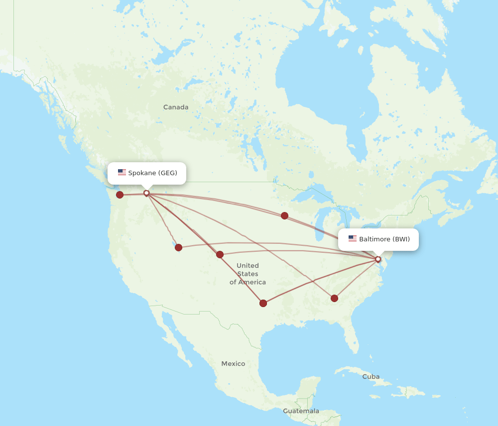 GEG-BWI flight routes
