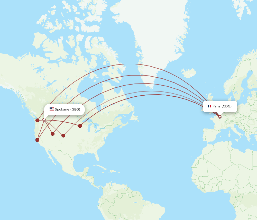 GEG-CDG flight routes