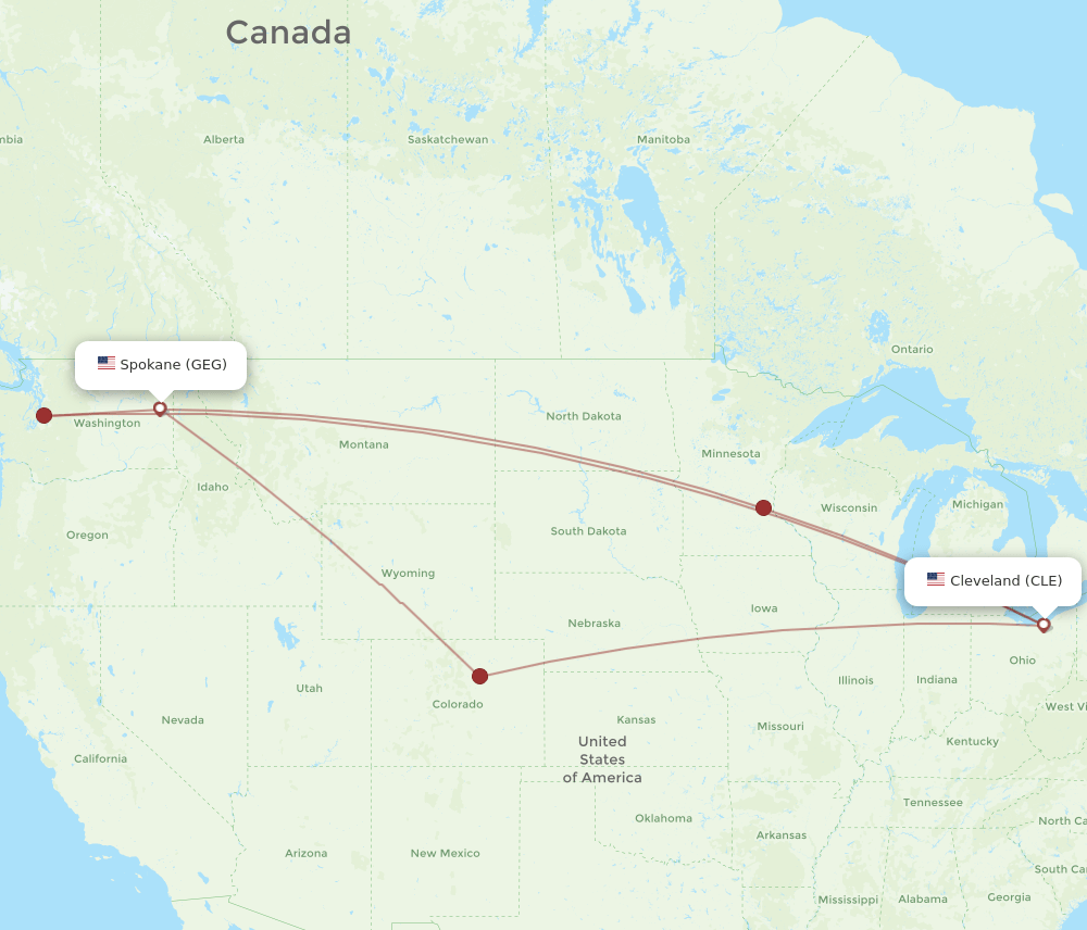 GEG-CLE flight routes