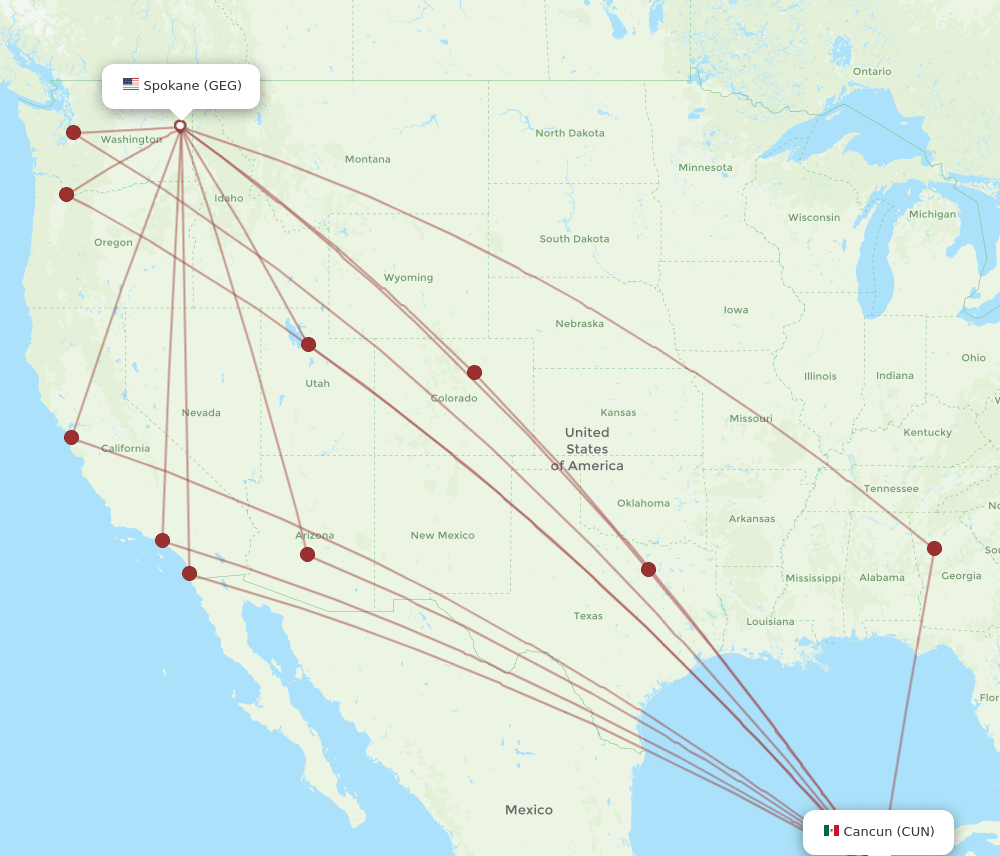 GEG-CUN flight routes