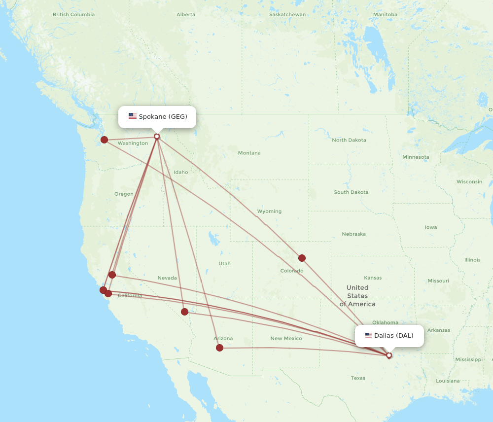 GEG to DAL flights and routes map