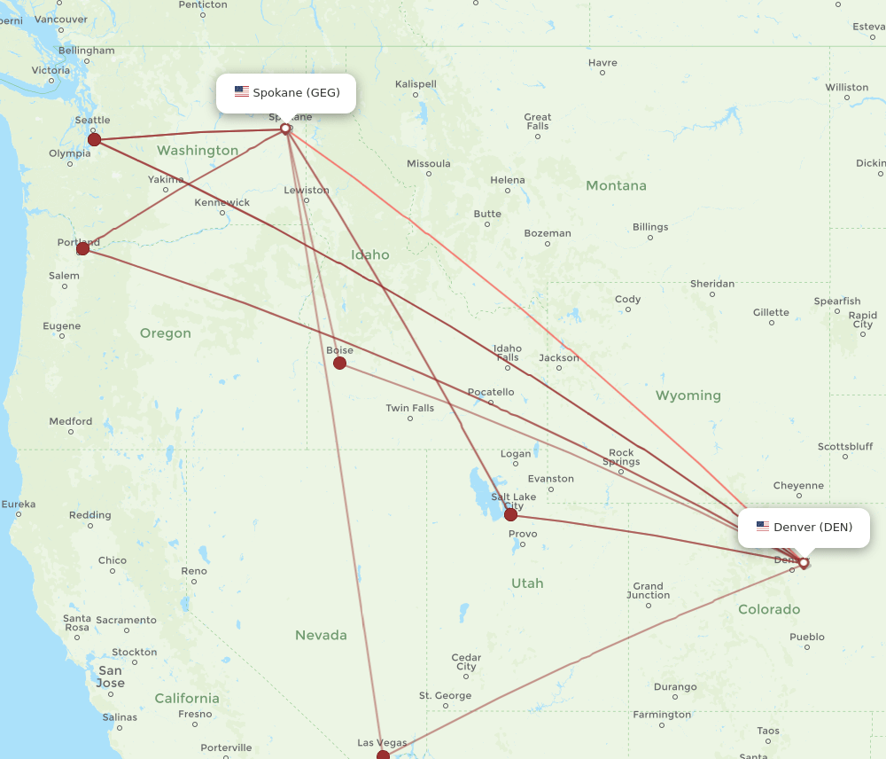 GEG to DEN flights and routes map