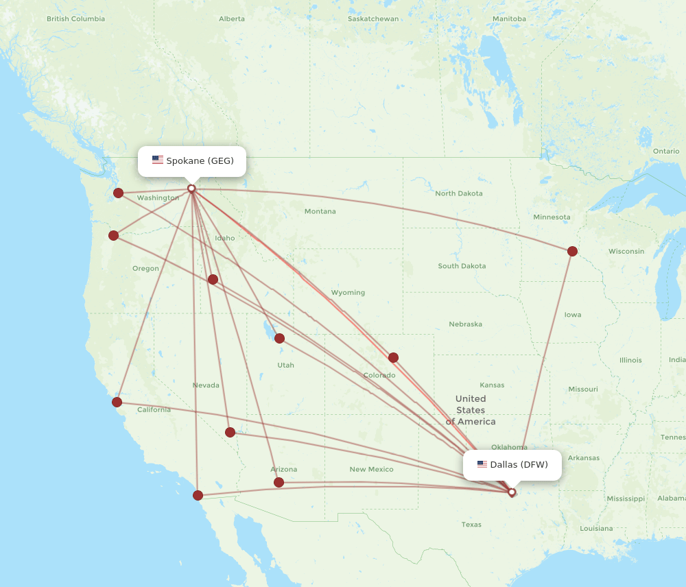 GEG-DFW flight routes