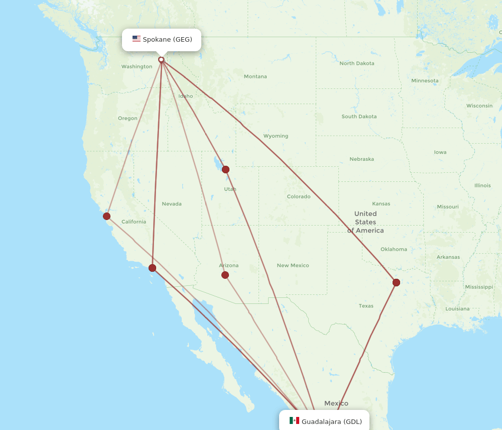 GEG-GDL flight routes