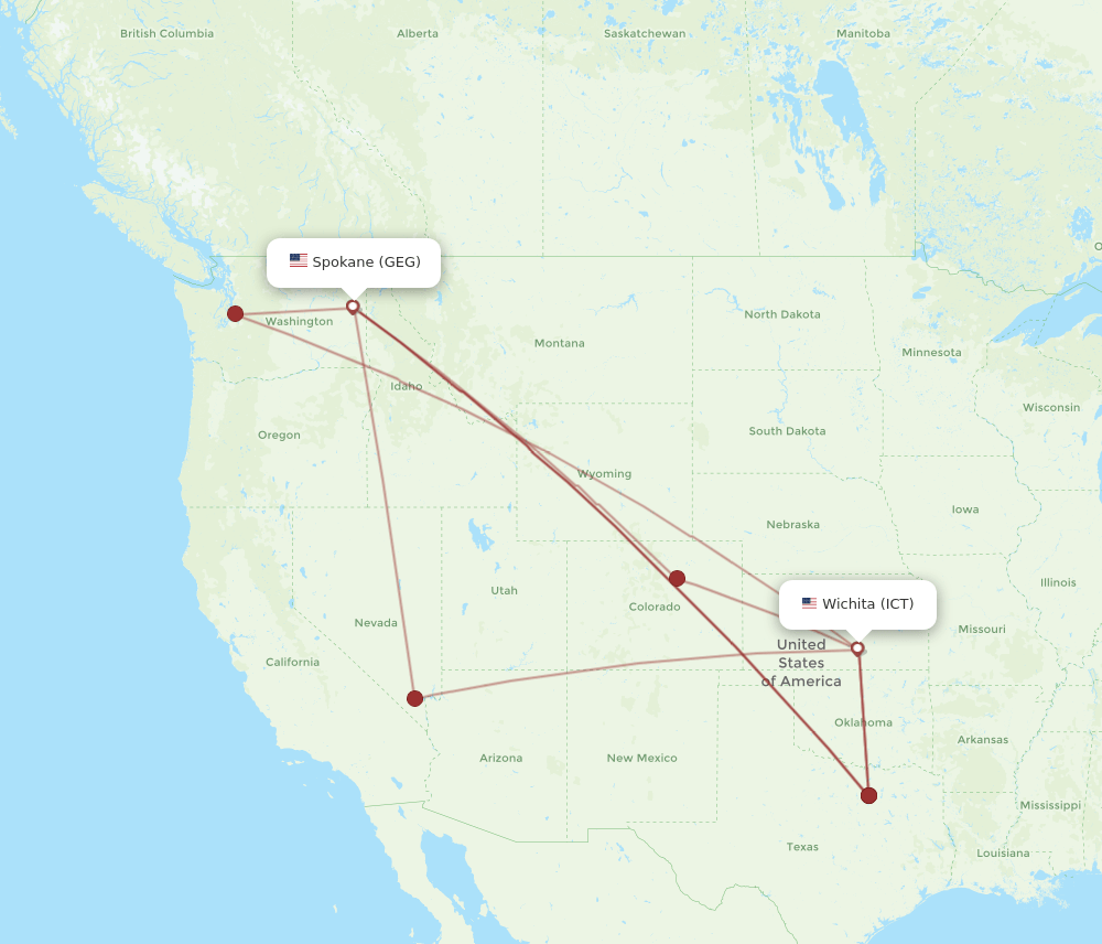 GEG to ICT flights and routes map