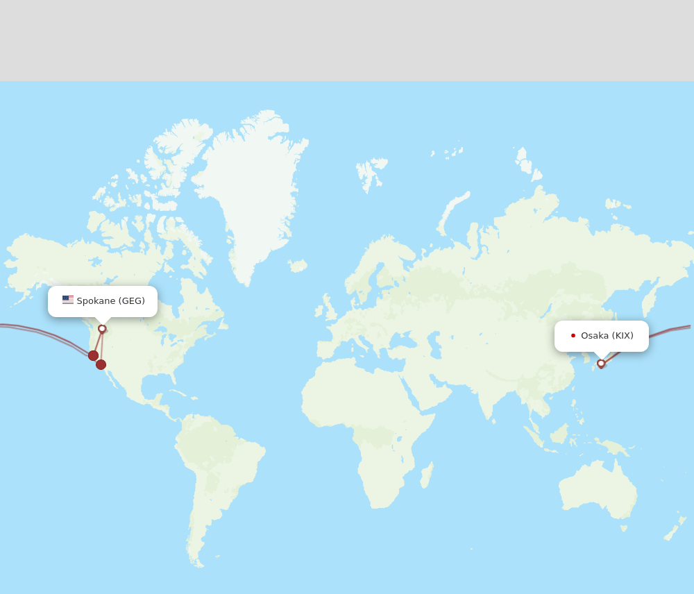 GEG to KIX flights and routes map