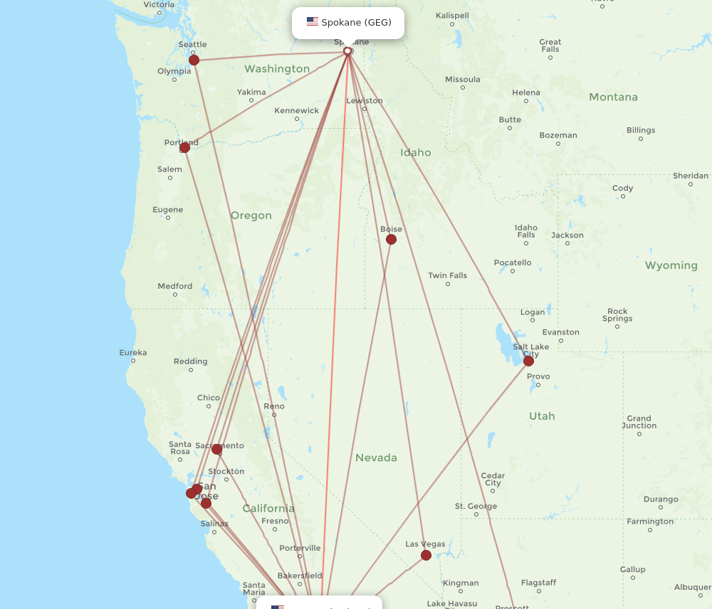 GEG-LAX flight routes