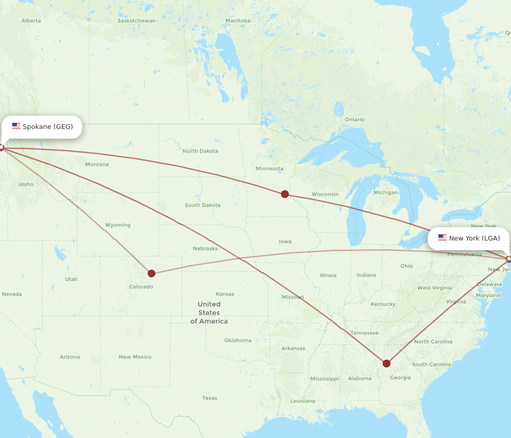 GEG-LGA flight routes