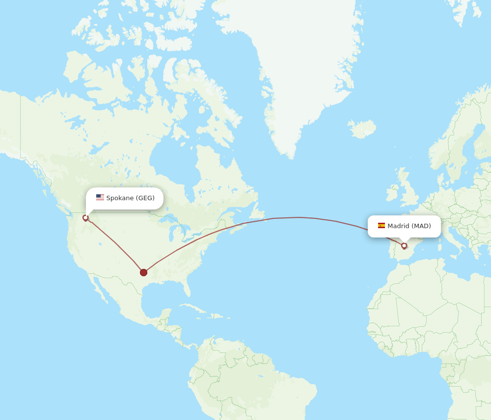 GEG-MAD flight routes