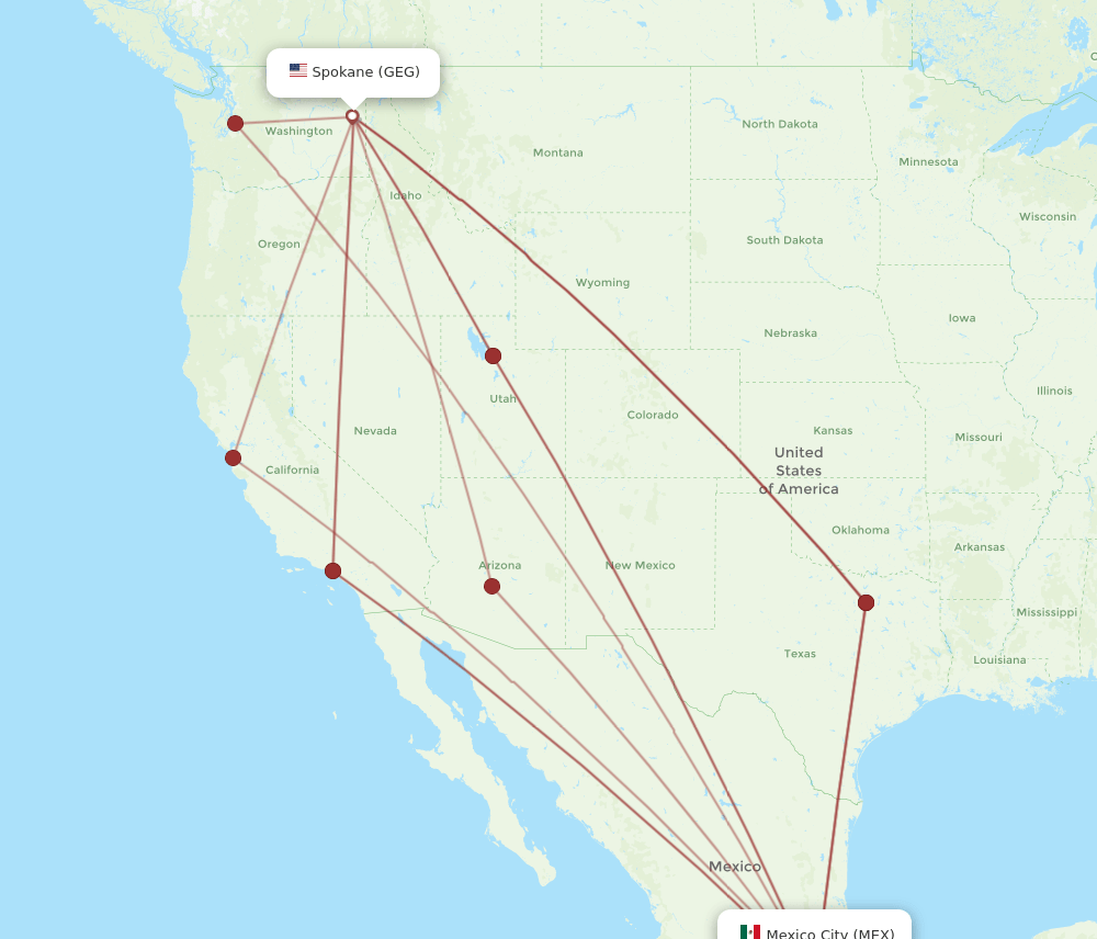 GEG-MEX flight routes