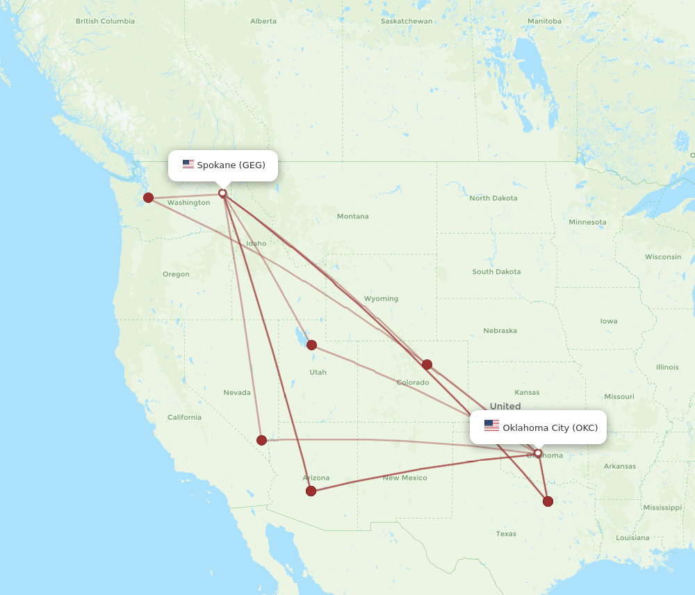 GEG-OKC flight routes