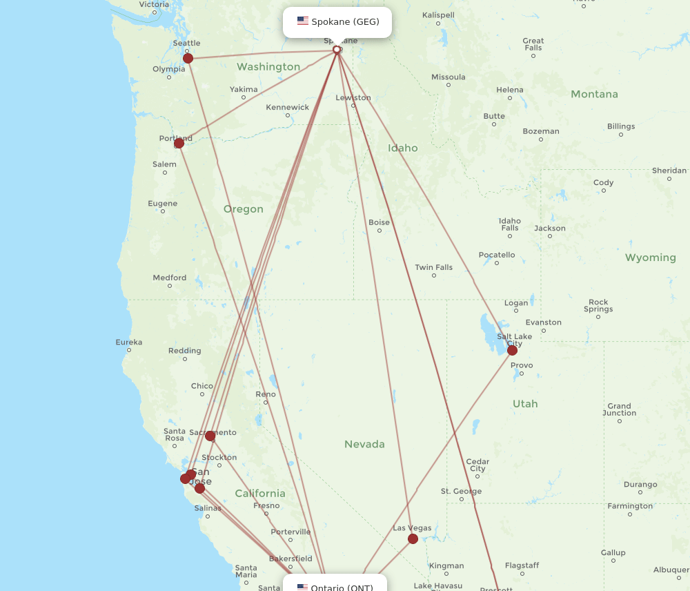 GEG to ONT flights and routes map