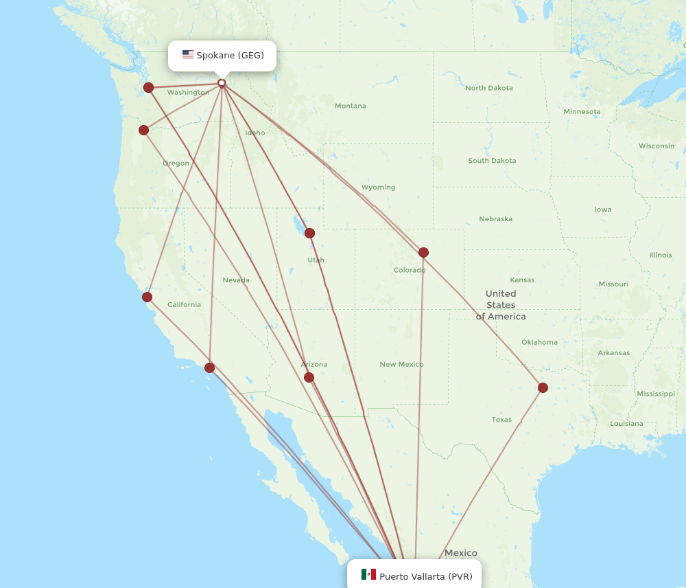 GEG to PVR flights and routes map