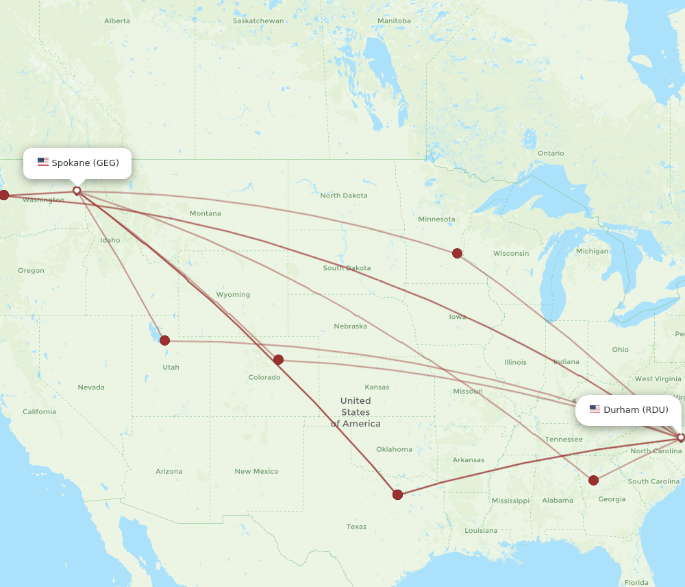 GEG-RDU flight routes